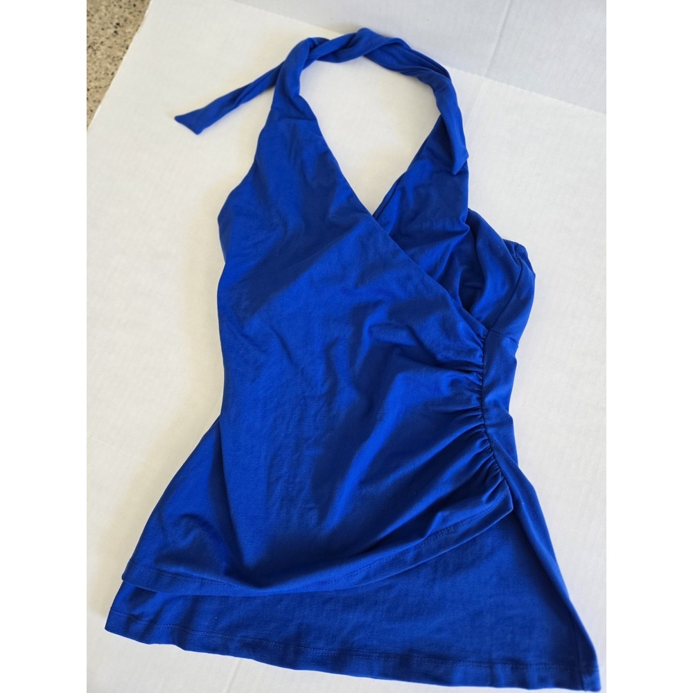 Women's Top Susana Monaco Deep Blue Halter Ruched Sexy Size Small Swim USA Made